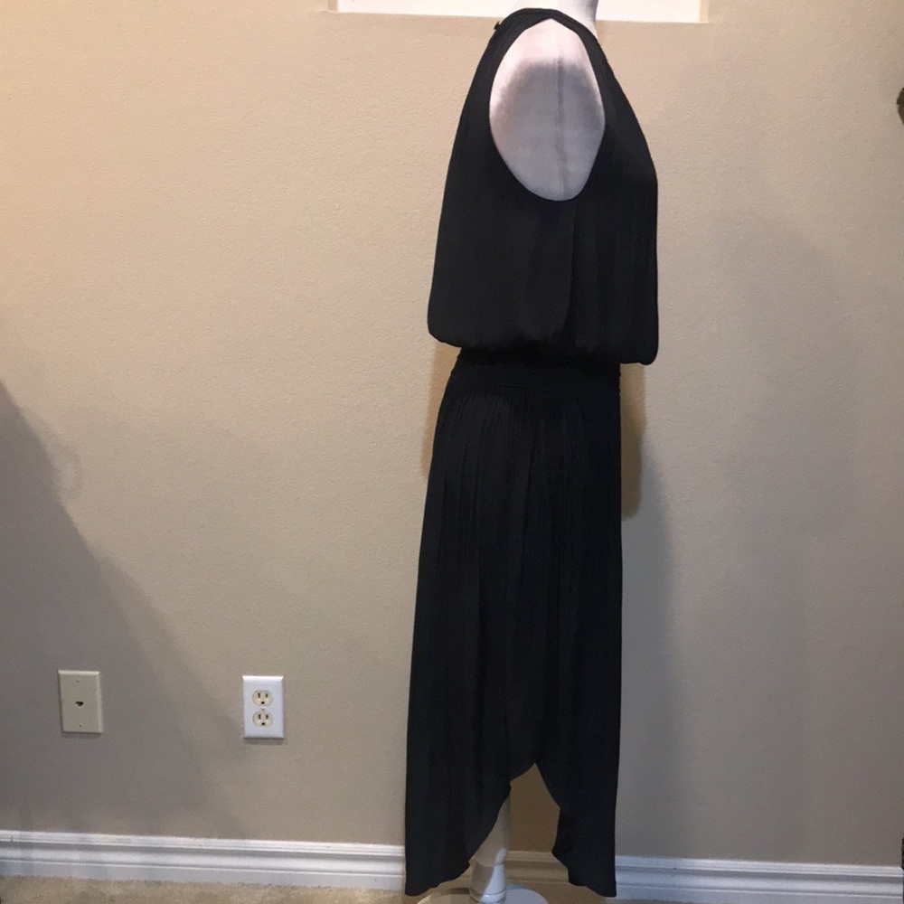 Ramy Brook Audrey Black Smocked Waist Crepe de Chine Midi Dress-Size P/US Small - Picture 3 of 15